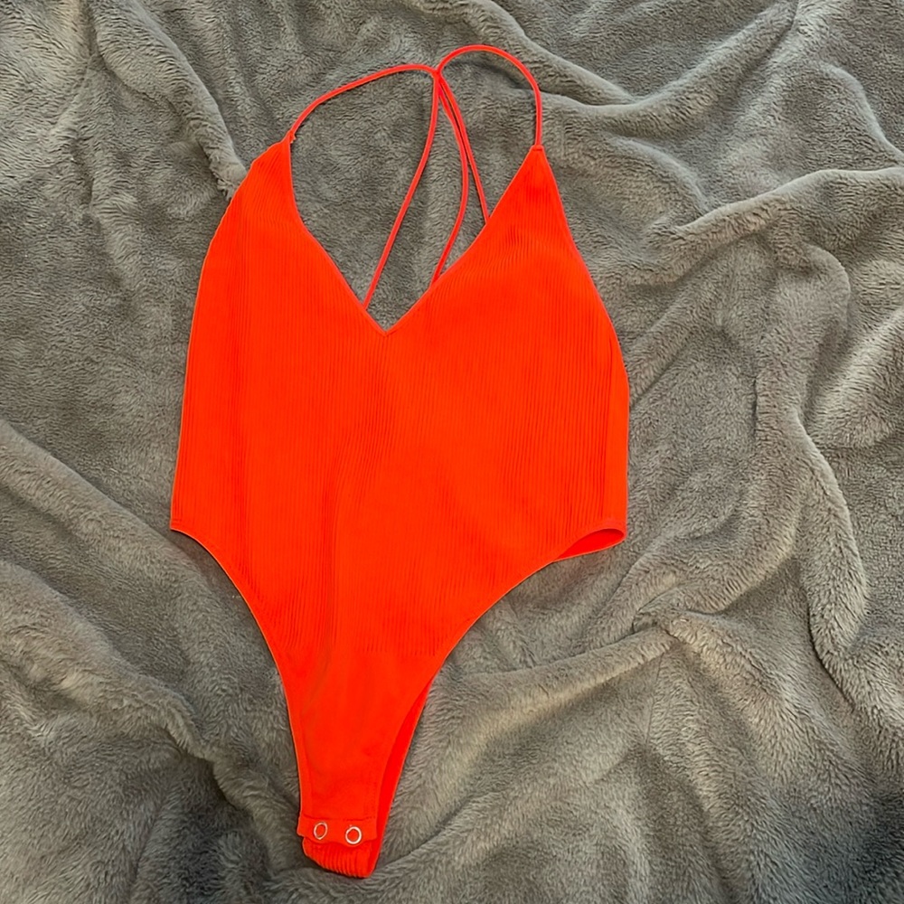 Forever 21 Red Bodysuit Low Neck Low Back Size M